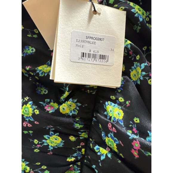 Sandro Ruched Mini Novalee V Neck Floral Dress Size 34 XS NWT Slim Fit MSRP $415 - Picture 5 of 9